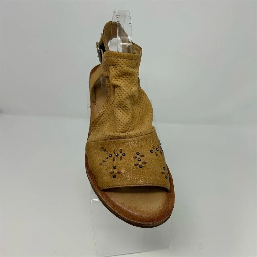 Miz Mooz Fifi Sandals Womens Yellow Studded Ankle Strap Open Toe Flat Size 40